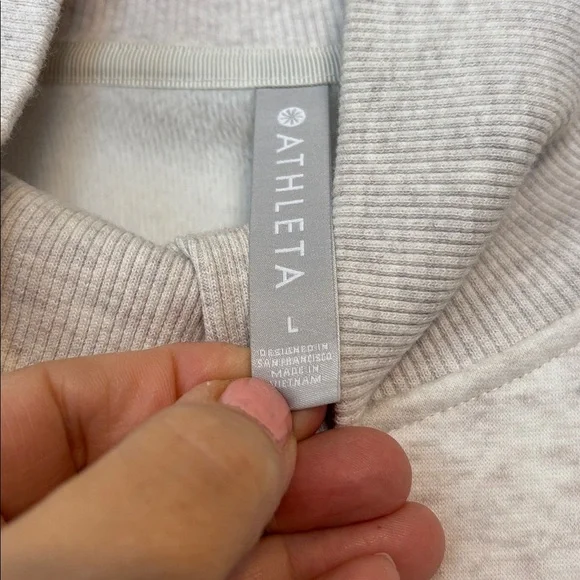Athleta White Gray Mock Neck Pullover Fleece Sweatshirt with Pockets L - Picture 7 of 8